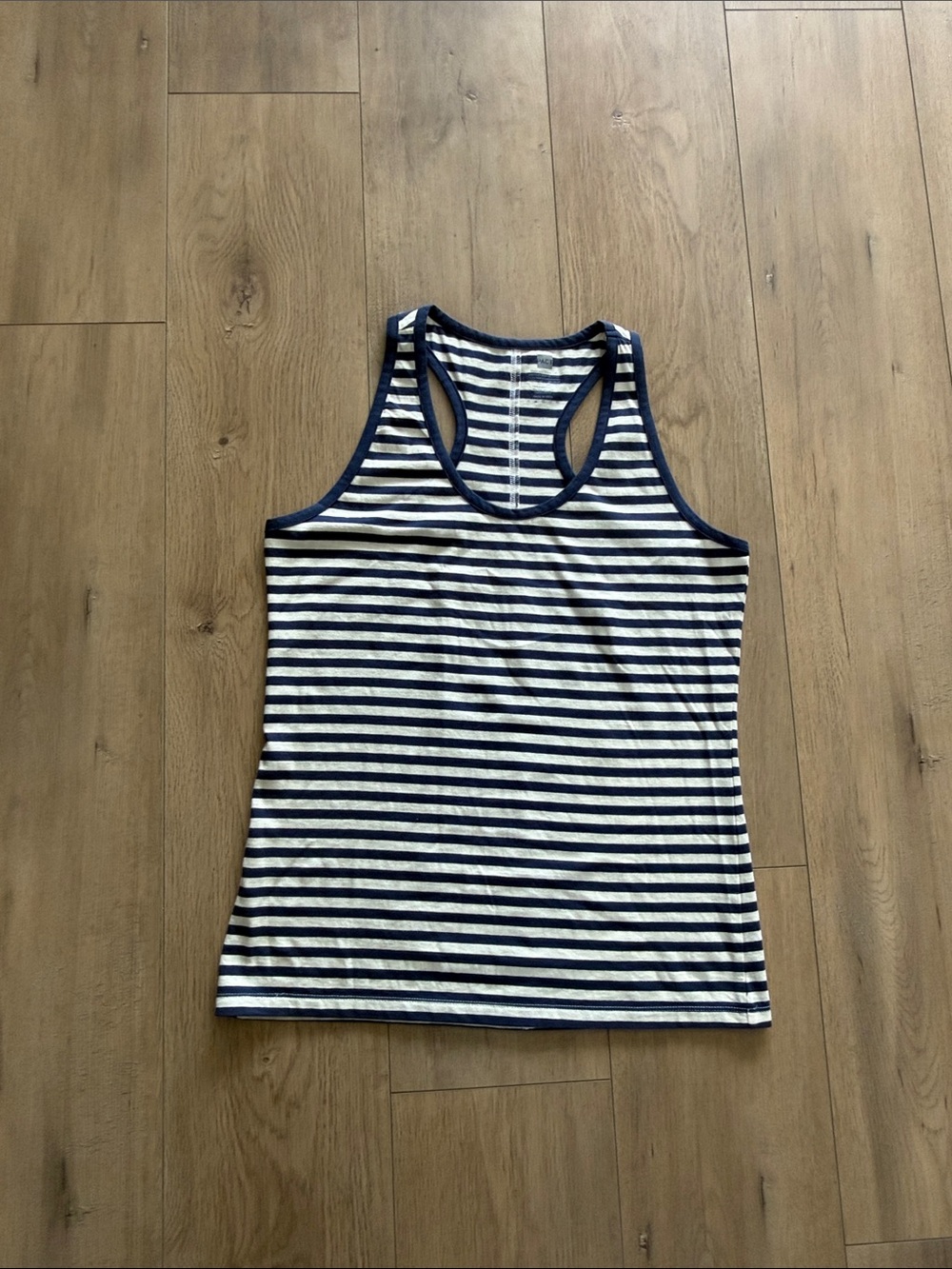 Pact Women's Organic Cotton Racer Back Tank Sz M Navy White Nautical Relaxed Fit